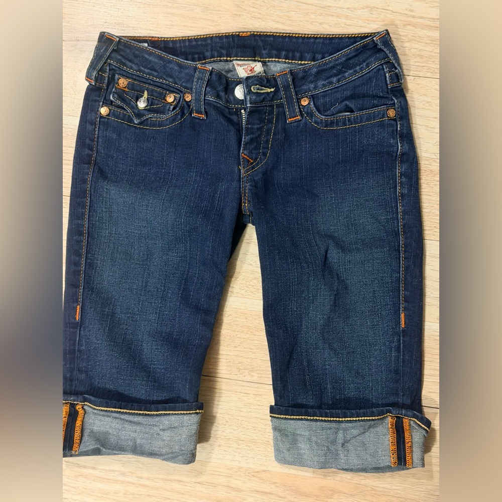 True Religion Dark Blue Cropped Denim Jeans